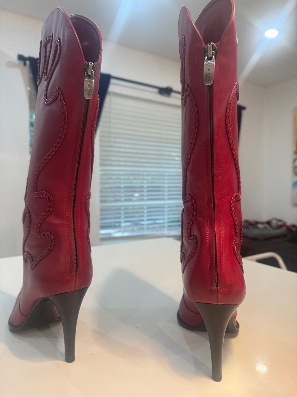 Sergio Rossi Red Leather Pointed-Toe boots - Picture 5 of 13